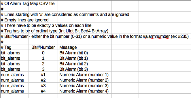 Alarm CSV File Example