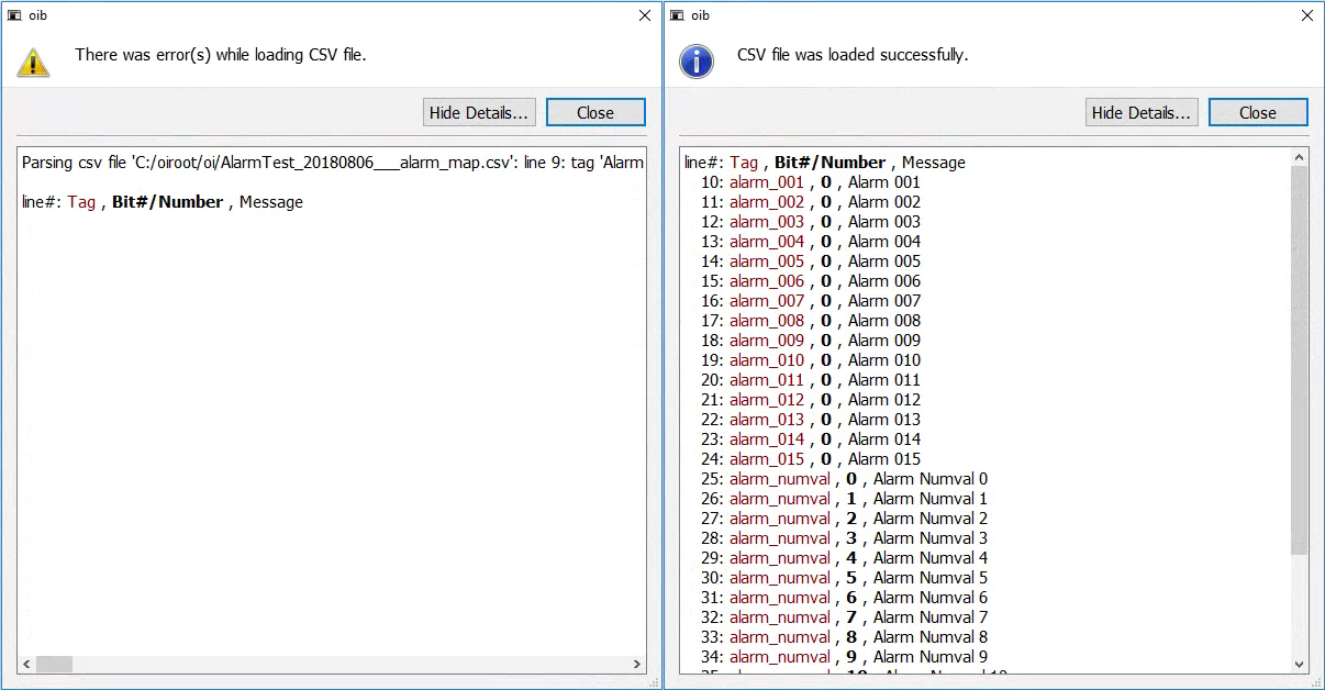 Alarm CSV Check Example