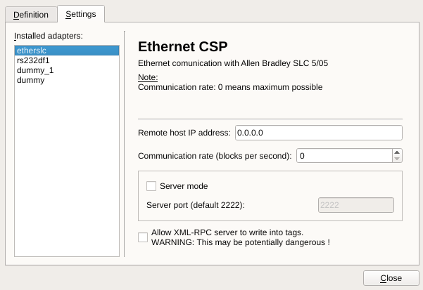 Ethernet CSP Settings