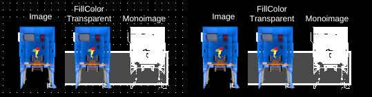 Left: Variously styled image components in OIB. Right: Same components shown in OI run mode.